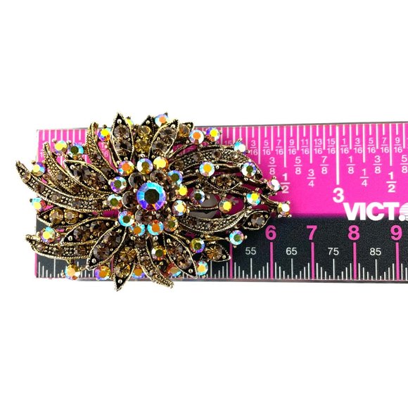 Vintage Brooch Pin Gold Tone Yellow Brown Rhinestones - Picture 3 of 4